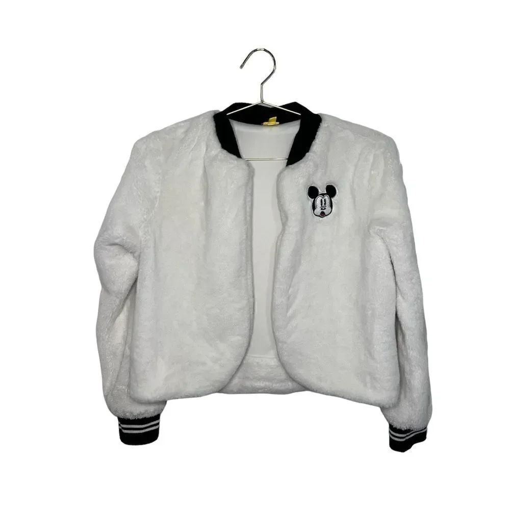 Disney White Faux Fur Bomber Jacket